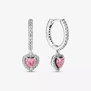 (imagen para) Pendientes de aro con corazón brillante y halo de Pandora - 291445C01