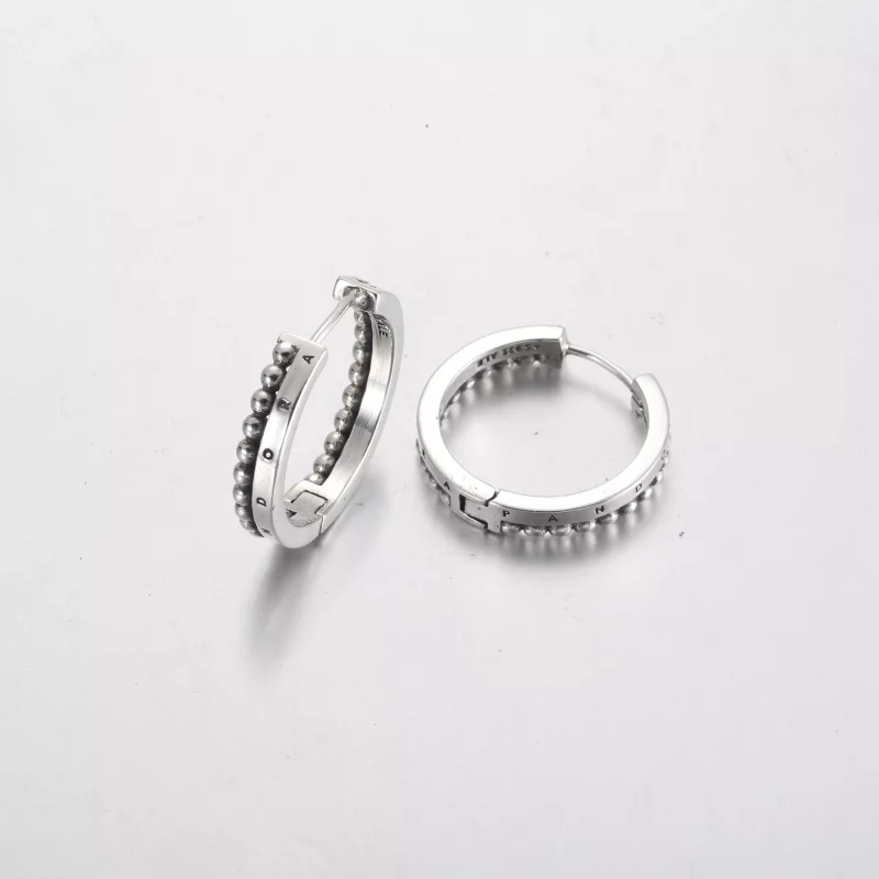 (imagen para) Pendientes de aro con cuentas y logotipo de la firma Pandora - 292310C00 - Ver 4