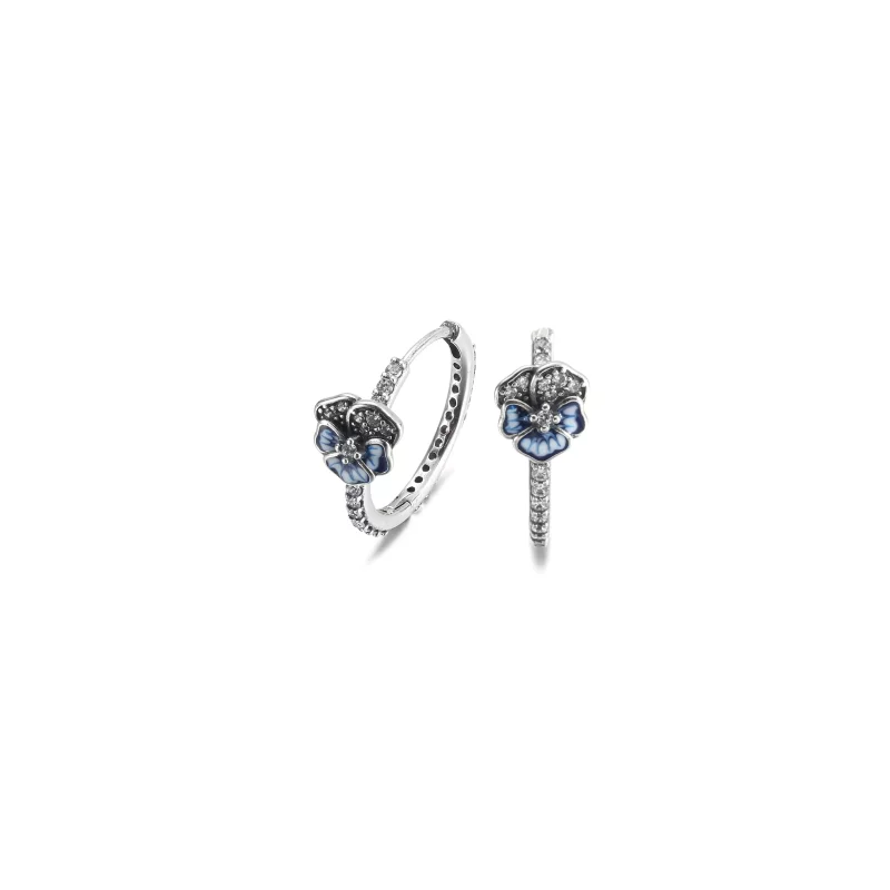 (imagen para) Pendientes de Aro de Flor de Pensamiento Azul PANDORA - 290775C01 - Ver 2