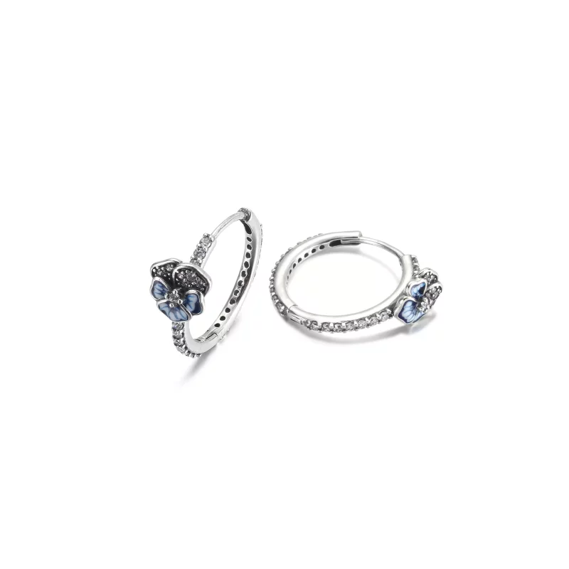 (imagen para) Pendientes de Aro de Flor de Pensamiento Azul PANDORA - 290775C01 - Ver 3