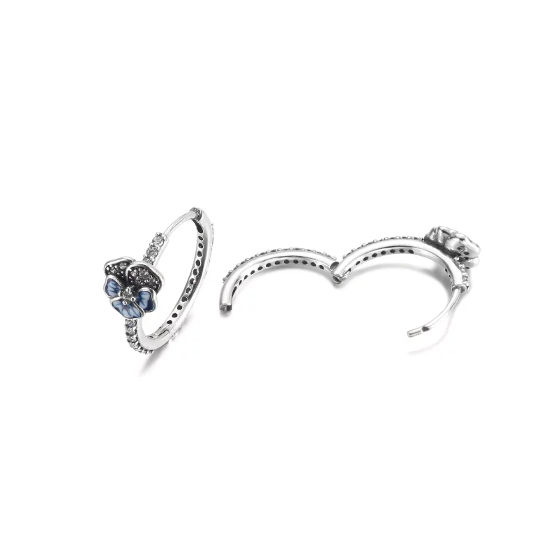 (imagen para) Pendientes de Aro de Flor de Pensamiento Azul PANDORA - 290775C01 - Ver 4