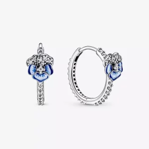 (imagen para) Pendientes de Aro de Flor de Pensamiento Azul PANDORA - 290775C01