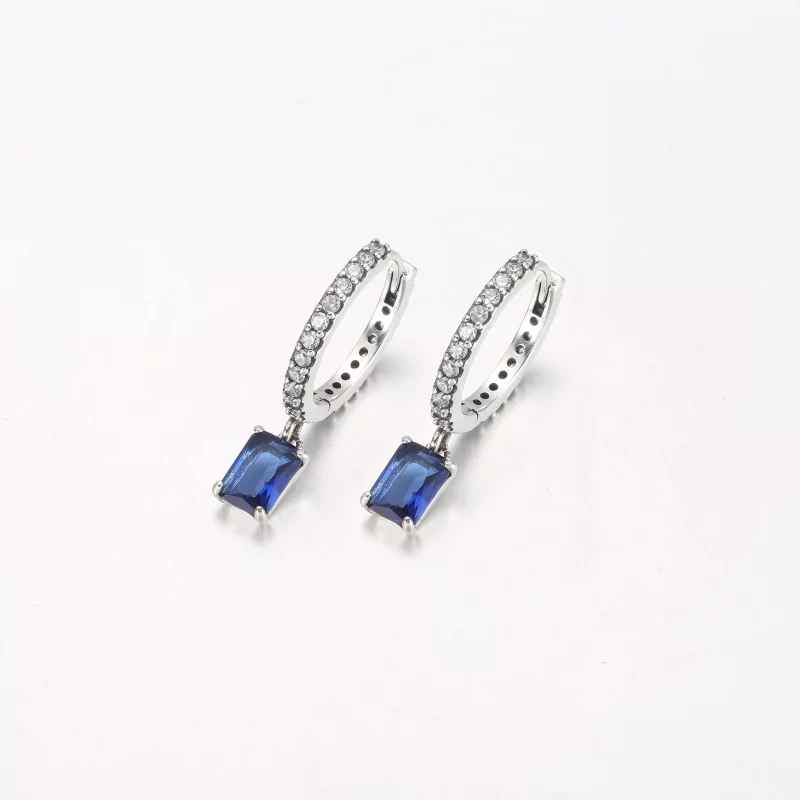 (imagen para) Pendientes de aro rectangulares brillantes de Pandora en color azul - 292381C01 - Ver 2