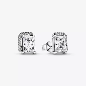 (imagen para) Pendientes de botón con halo brillante rectangular de Pandora - 292380C01