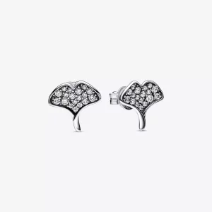 (imagen para) Pendientes de botón de plata de ley Pandora Ginkgo - 292439C01