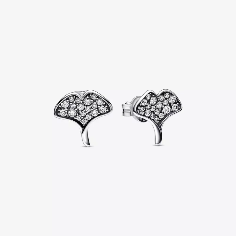 (imagen para) Pendientes de botón de plata de ley Pandora Ginkgo - 292439C01