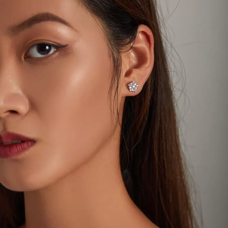 (imagen para) Pendientes de botón estilo Pandora de plata con brillantes copos de nieve - SCE1 - Ver 5