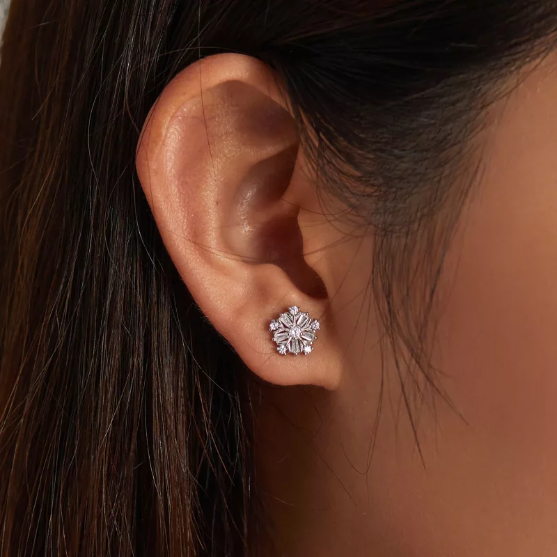 (imagen para) Pendientes de botón estilo Pandora de plata con brillantes copos de nieve - SCE1 - Ver 6