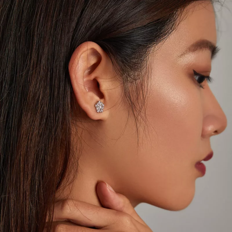 (imagen para) Pendientes de botón estilo Pandora de plata con brillantes copos de nieve - SCE1 - Ver 7
