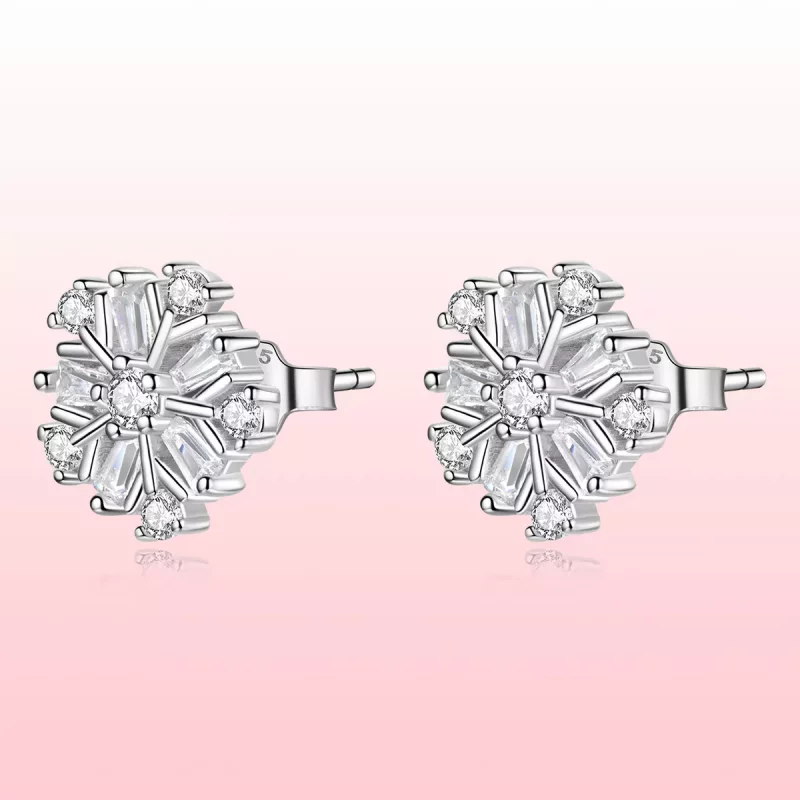 (imagen para) Pendientes de botón estilo Pandora de plata con brillantes copos de nieve - SCE1 - Ver 8