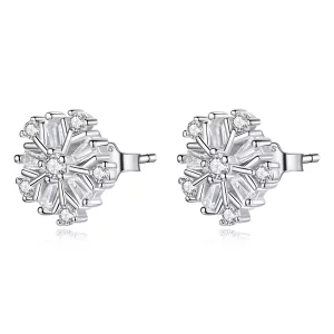 Pendientes de botón estilo Pandora de plata con brillantes copos de nieve - SCE1289 (imagen para) Pendientes de botón estilo Pandora de plata con brillantes copos de nieve - SCE1289
