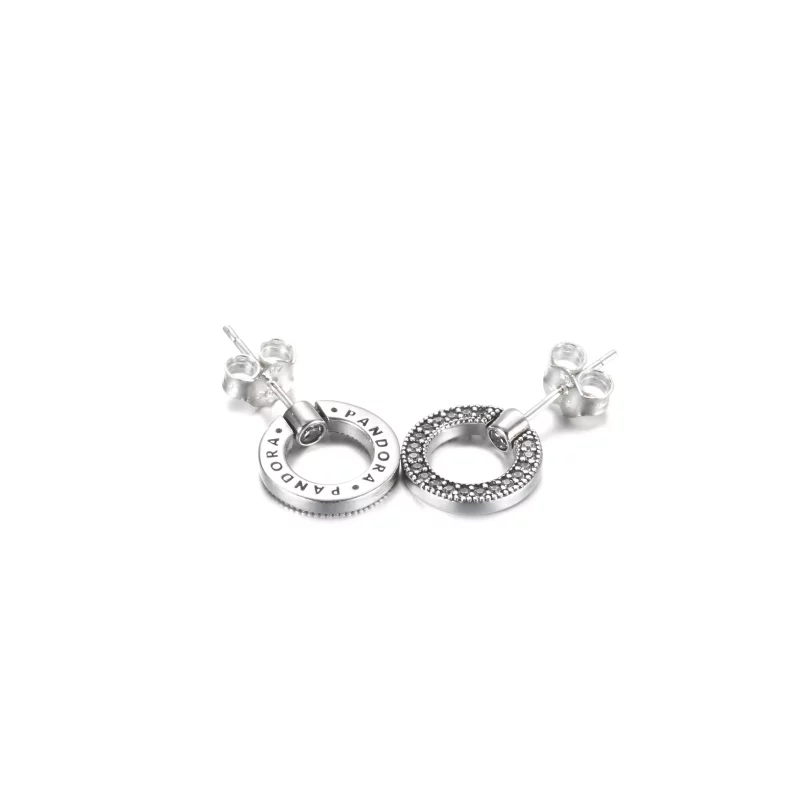 (imagen para) Pendientes de botón reversibles PANDORA Pavé & Logo Circle - 299486C01 - Ver 5