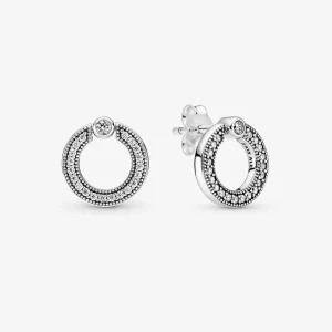 (imagen para) Pendientes de botón reversibles PANDORA Pavé & Logo Circle - 299486C01