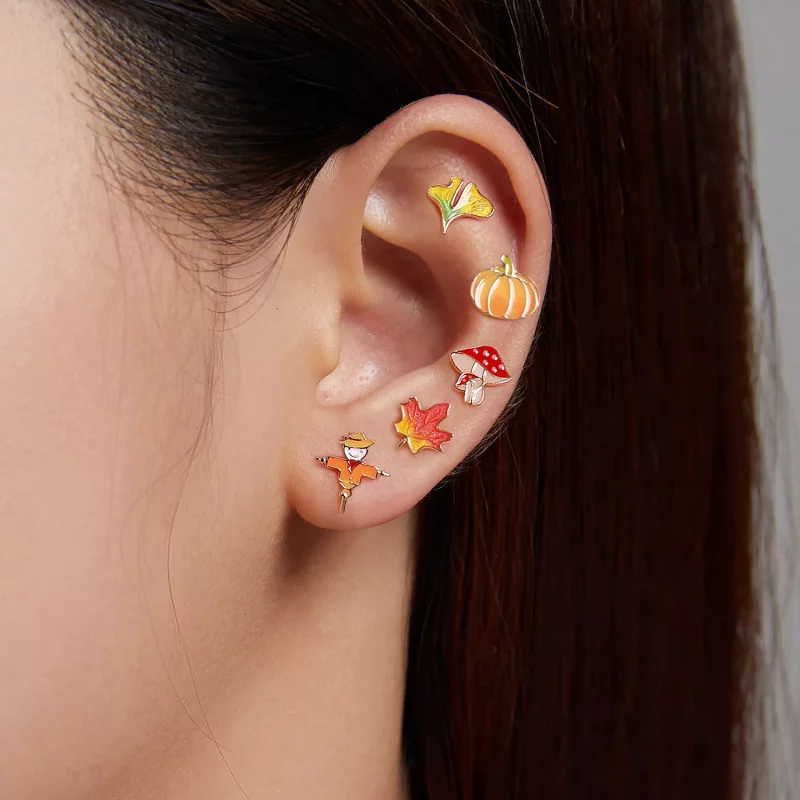 (imagen para) Pendientes de Calabaza de Plata al Estilo Pandora - SCE1246 - Ver 5