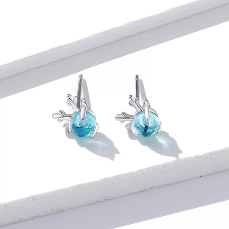 (imagen para) Pendientes de tuerca con estilo Pandora de plata con cuernos - BSE210 - Ver 2