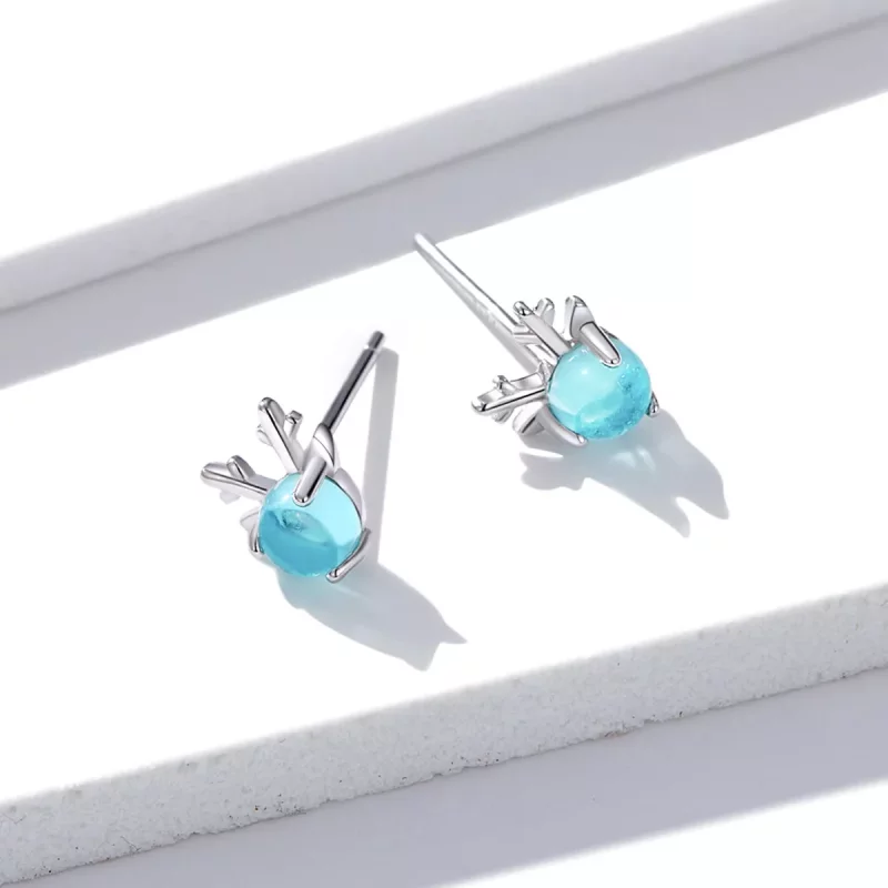 (imagen para) Pendientes de tuerca con estilo Pandora de plata con cuernos - BSE210 - Ver 3