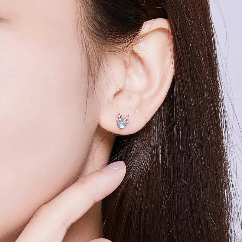 (imagen para) Pendientes de tuerca con estilo Pandora de plata con cuernos - BSE210 - Ver 4