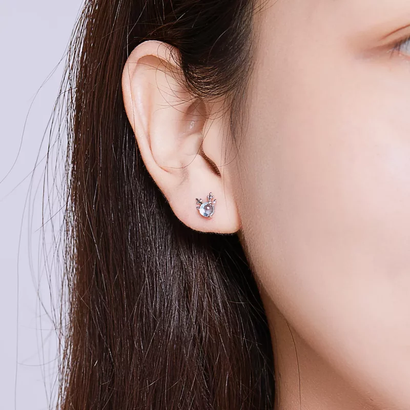 (imagen para) Pendientes de tuerca con estilo Pandora de plata con cuernos - BSE210 - Ver 5