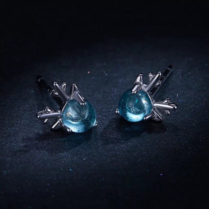(imagen para) Pendientes de tuerca con estilo Pandora de plata con cuernos - BSE210 - Ver 7