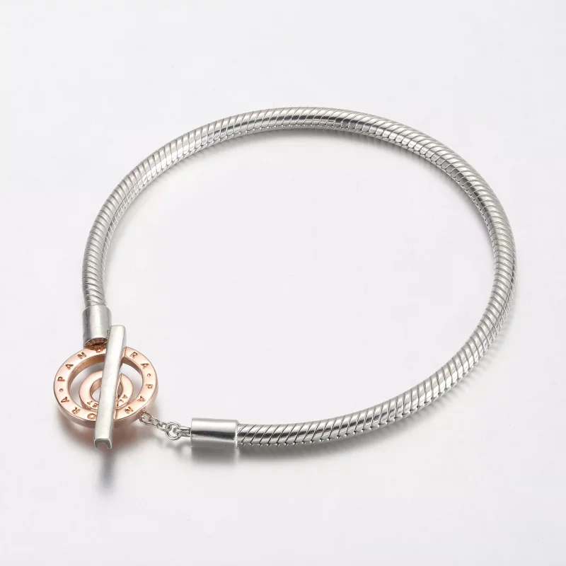 (imagen para) Pulsera de cadena con serpiente y barra en T con logotipo de dos tonos Pandora M - Ver 2