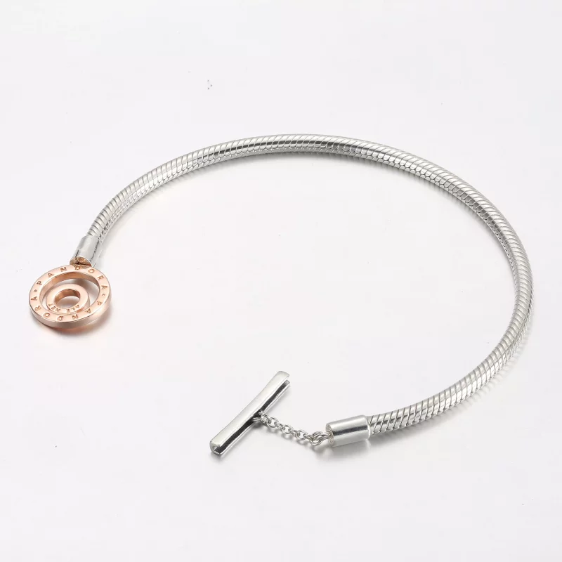 (imagen para) Pulsera de cadena con serpiente y barra en T con logotipo de dos tonos Pandora M - Ver 3