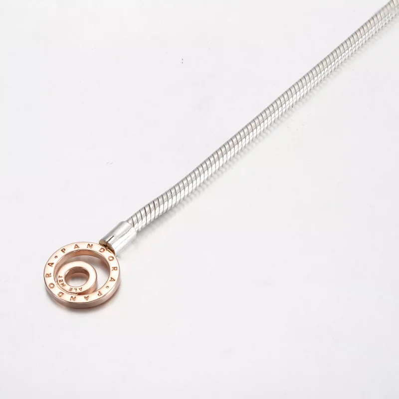 (imagen para) Pulsera de cadena con serpiente y barra en T con logotipo de dos tonos Pandora M - Ver 4