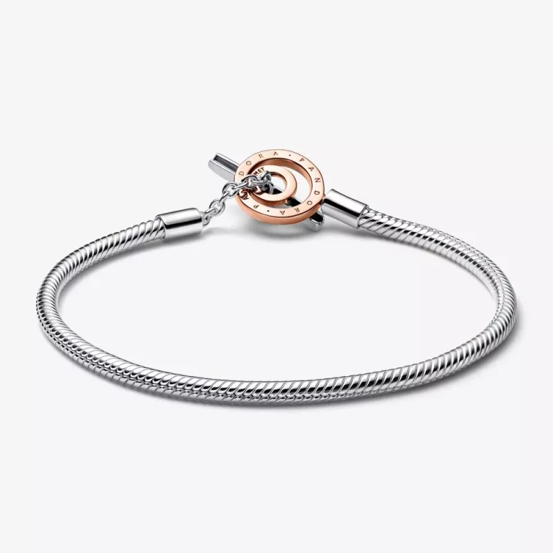 (imagen para) Pulsera de cadena con serpiente y barra en T con logotipo de dos tonos Pandora M - Ver 6