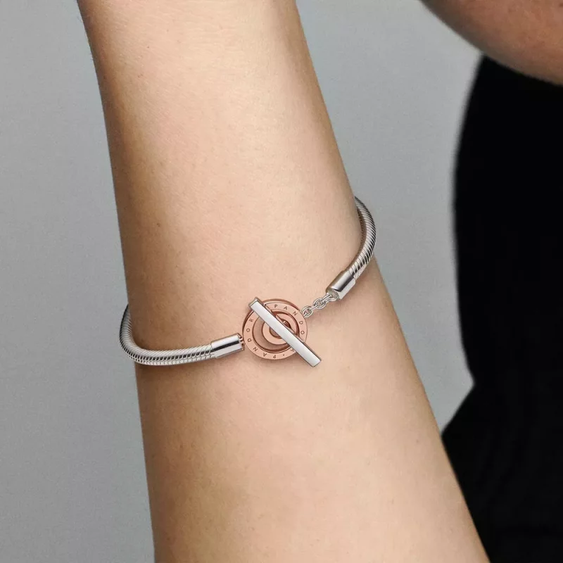 (imagen para) Pulsera de cadena con serpiente y barra en T con logotipo de dos tonos Pandora M - Ver 8