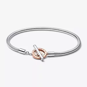 (imagen para) Pulsera de cadena con serpiente y barra en T con logotipo de dos tonos Pandora Moments - 582309C00