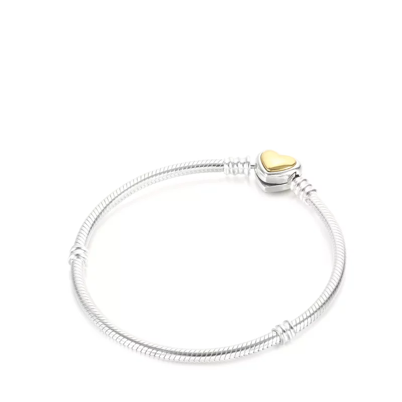 (imagen para) Pulsera de cadena de serpiente con broche de corazón dorado en relieve PANDORA - - Ver 2