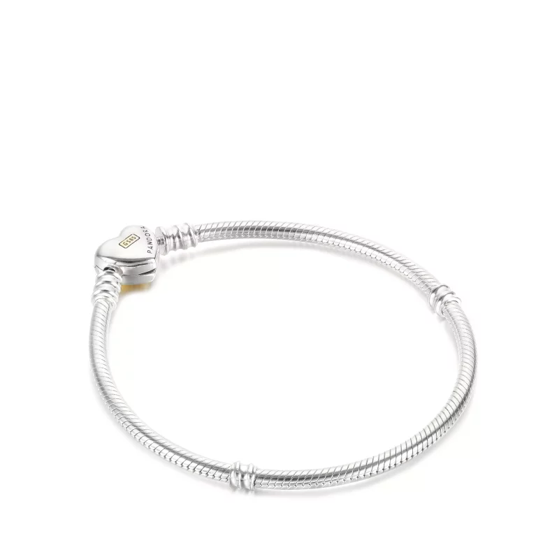 (imagen para) Pulsera de cadena de serpiente con broche de corazón dorado en relieve PANDORA - - Ver 3