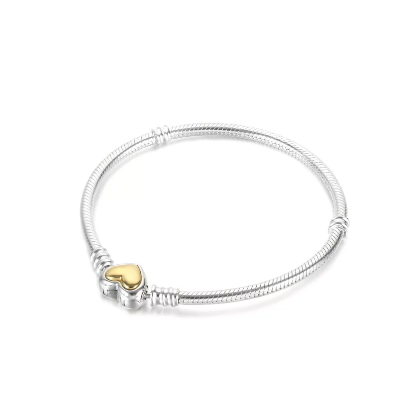 (imagen para) Pulsera de cadena de serpiente con broche de corazón dorado en relieve PANDORA - - Ver 4