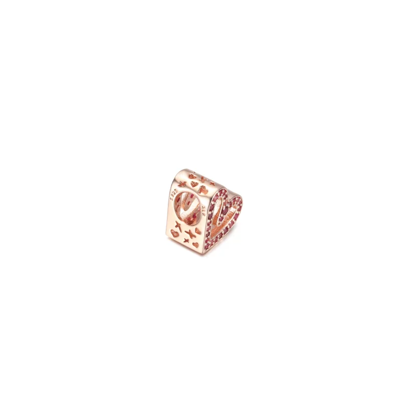 (imagen para) Pulsera PANDORA con encanto de corazón rojo rubí brillante y rosa dibujado a man - Ver 3