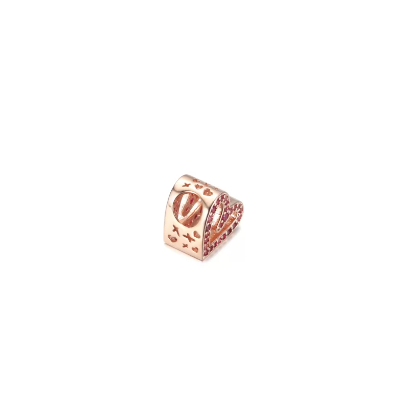 (imagen para) Pulsera PANDORA con encanto de corazón rojo rubí brillante y rosa dibujado a man - Ver 4