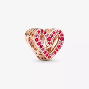 (imagen para) Pulsera PANDORA con encanto de corazón rojo rubí brillante y rosa dibujado a mano - 788692C02