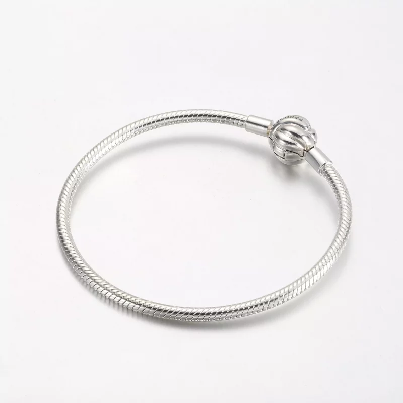 (imagen para) Pulsera Pandora de plata de ley con cadena de serpiente y cierre de nudo de amor - Ver 2