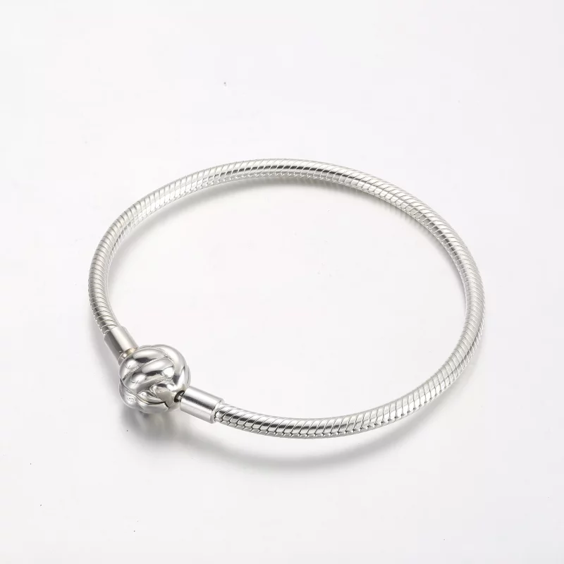 (imagen para) Pulsera Pandora de plata de ley con cadena de serpiente y cierre de nudo de amor - Ver 3