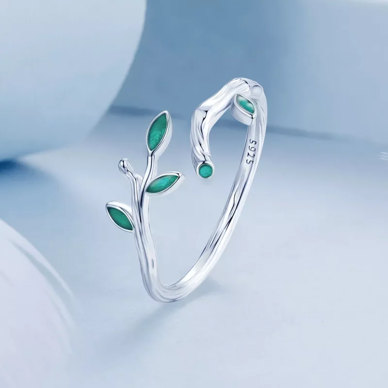 (imagen para) Anillo abierto con forma de hoja estilo PANDORA - BSR517-E - Ver 2