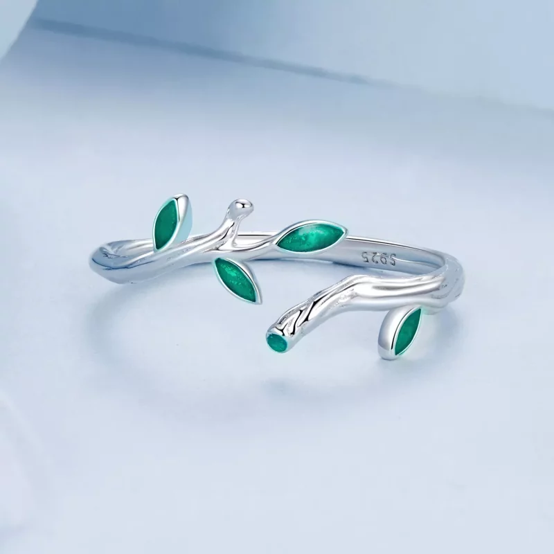 (imagen para) Anillo abierto con forma de hoja estilo PANDORA - BSR517-E - Ver 3