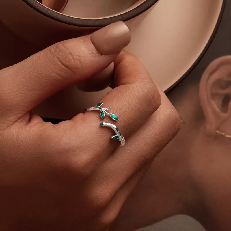 (imagen para) Anillo abierto con forma de hoja estilo PANDORA - BSR517-E - Ver 7