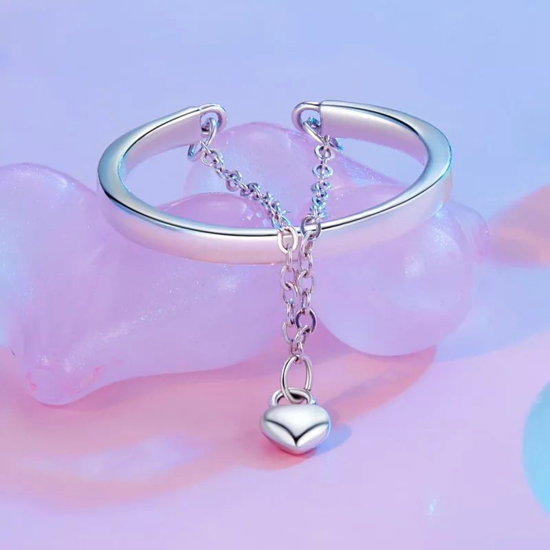 (imagen para) Anillo de cadena de doble capa con forma de corazón estilo PANDORA - SCR1004-E - Ver 2