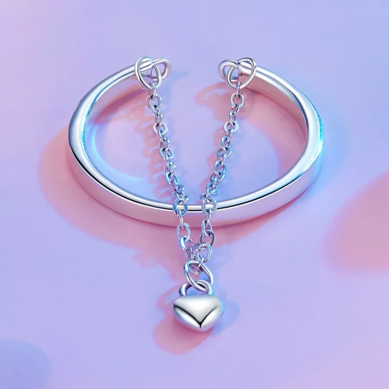 (imagen para) Anillo de cadena de doble capa con forma de corazón estilo PANDORA - SCR1004-E - Ver 3