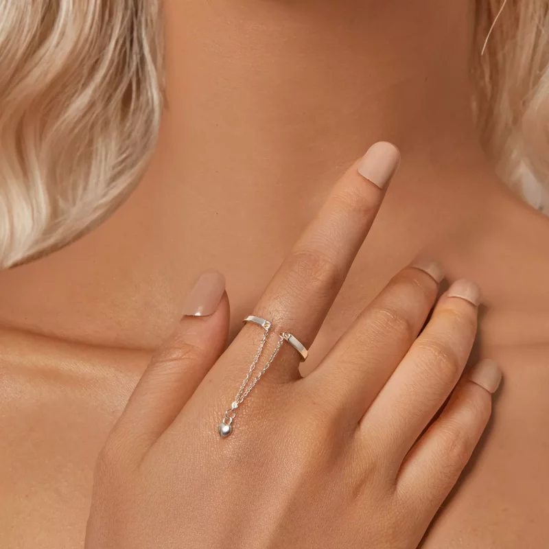 (imagen para) Anillo de cadena de doble capa con forma de corazón estilo PANDORA - SCR1004-E - Ver 6
