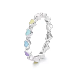 Anillo de dopamina colorido en forma de corazón estilo PANDORA - SCR995 (imagen para) Anillo de dopamina colorido en forma de corazón estilo PANDORA - SCR995