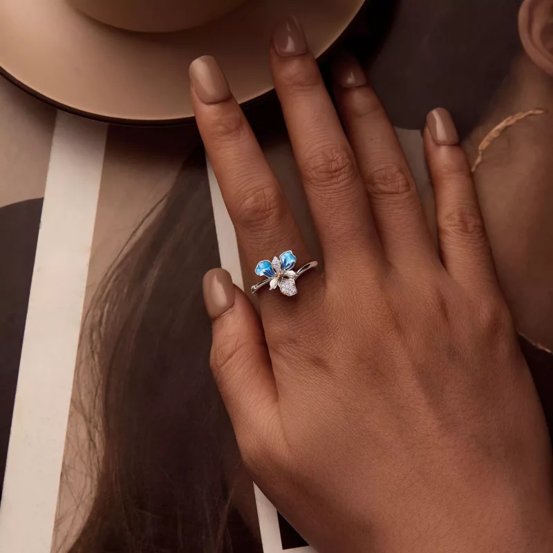 (imagen para) Anillo de iris azul estilo PANDORA - BSR509-E - Ver 5