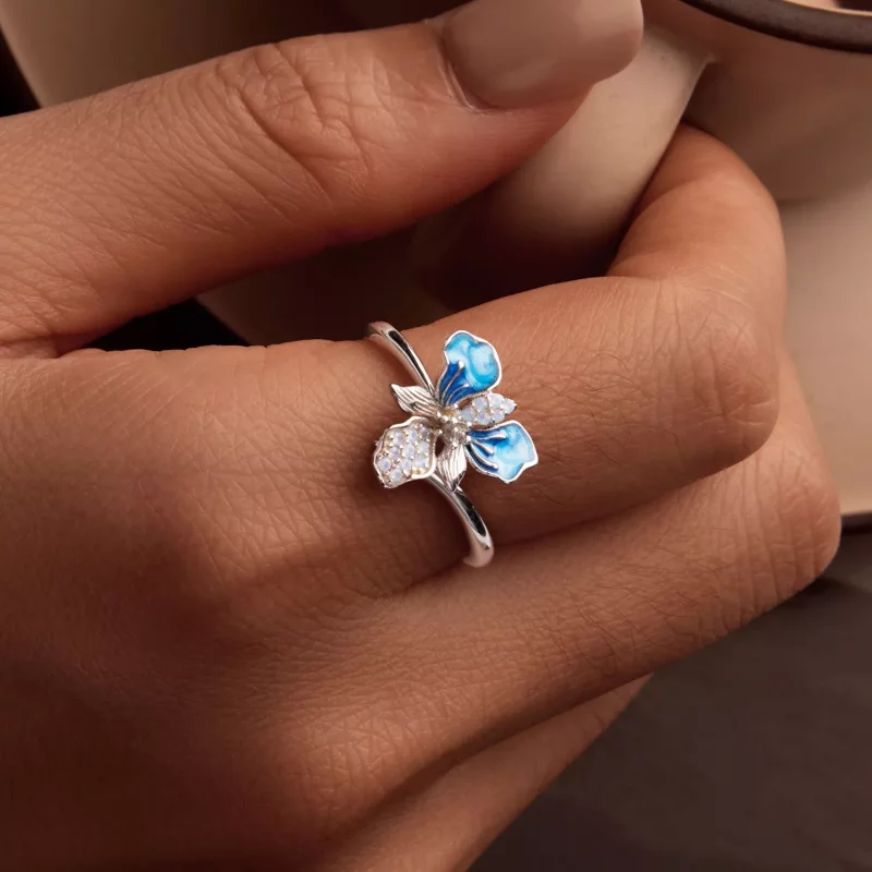 (imagen para) Anillo de iris azul estilo PANDORA - BSR509-E - Ver 6