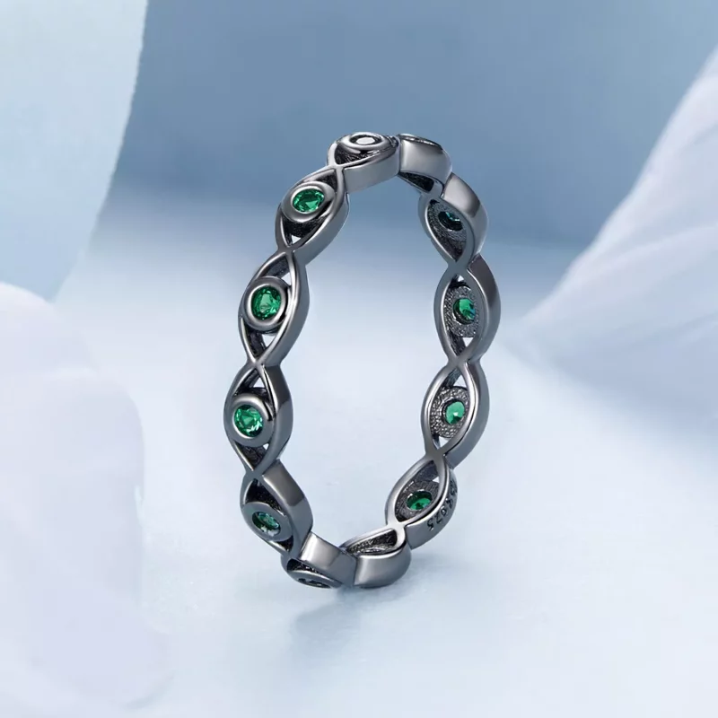 (imagen para) Anillo de ojo de diablo chapado en oro negro estilo PANDORA - BSR212-D - Ver 2