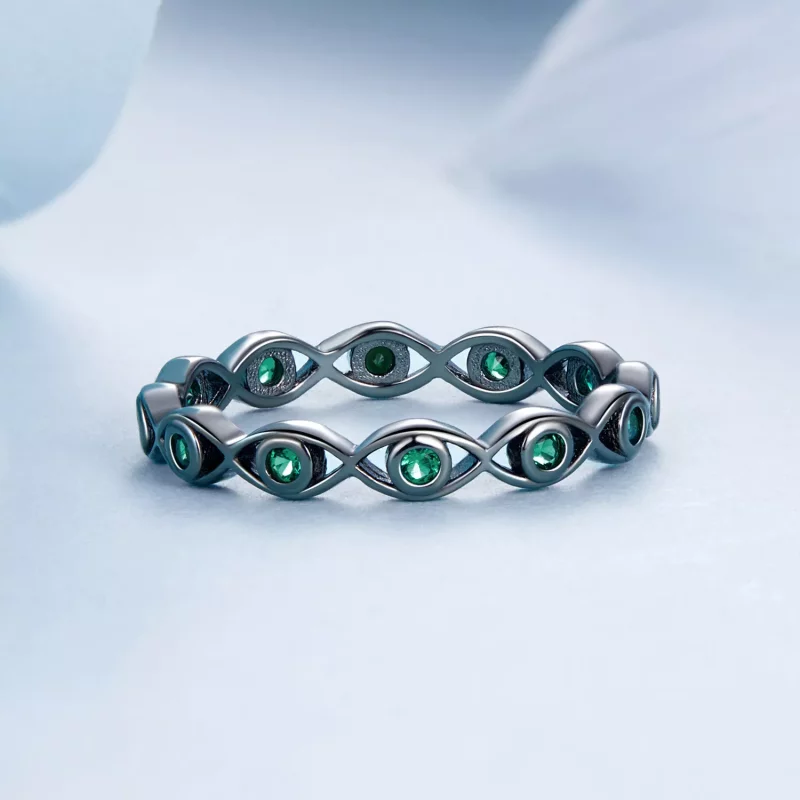 (imagen para) Anillo de ojo de diablo chapado en oro negro estilo PANDORA - BSR212-D - Ver 3