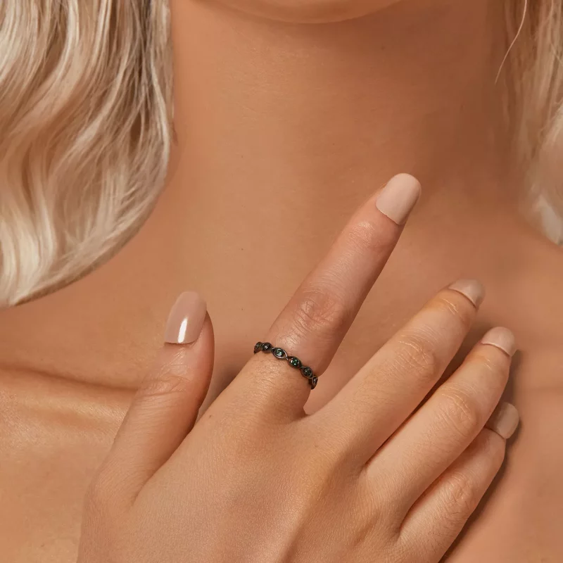 (imagen para) Anillo de ojo de diablo chapado en oro negro estilo PANDORA - BSR212-D - Ver 6