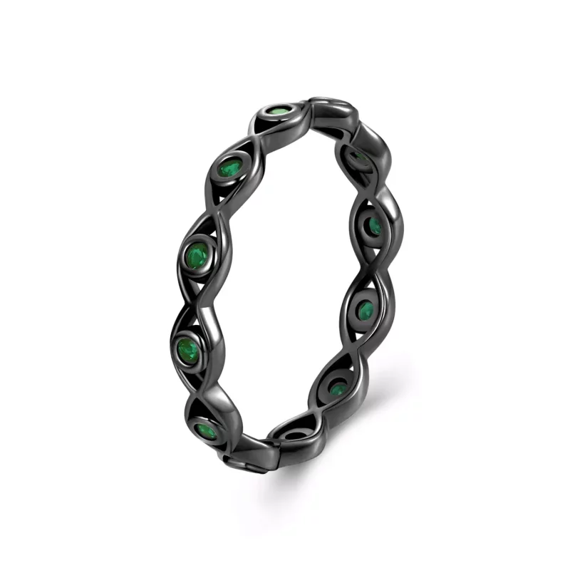 (imagen para) Anillo de ojo de diablo chapado en oro negro estilo PANDORA - BSR212-D